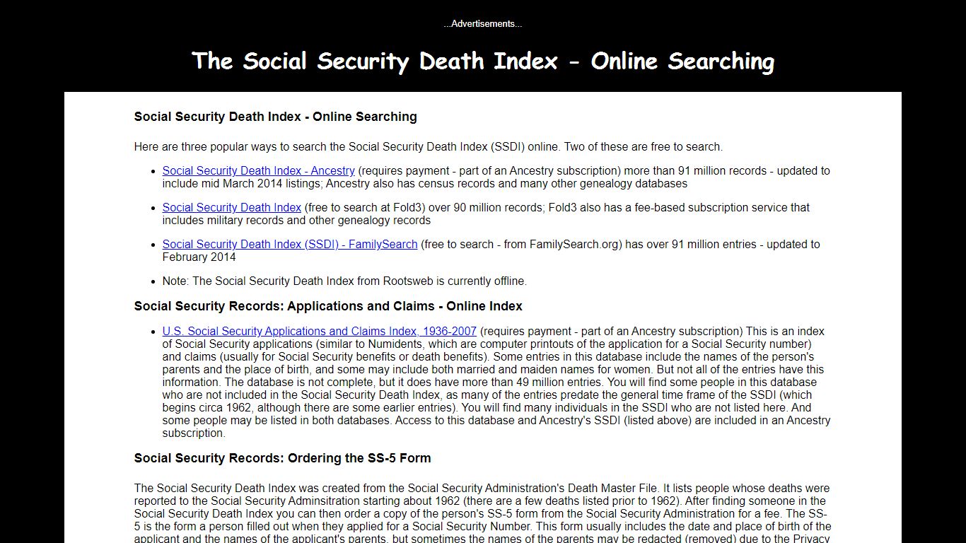Social Security Death Index (SSDI) - Online Searching